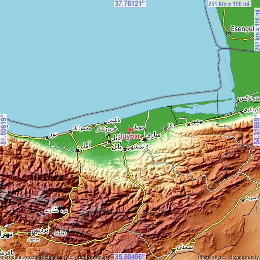 Topographic map of Jūybār