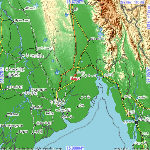 Topographic map of Bago