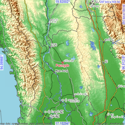 Topographic map of Paungde