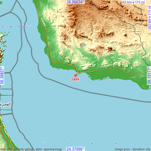 Topographic map of Jask