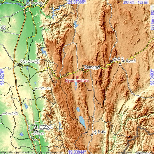 Topographic map of Nyaungshwe