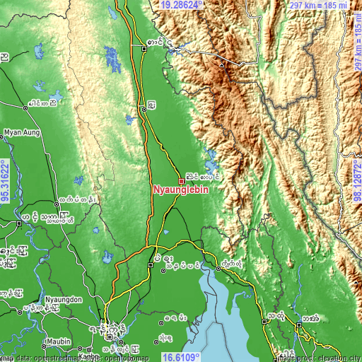 Topographic map of Nyaunglebin