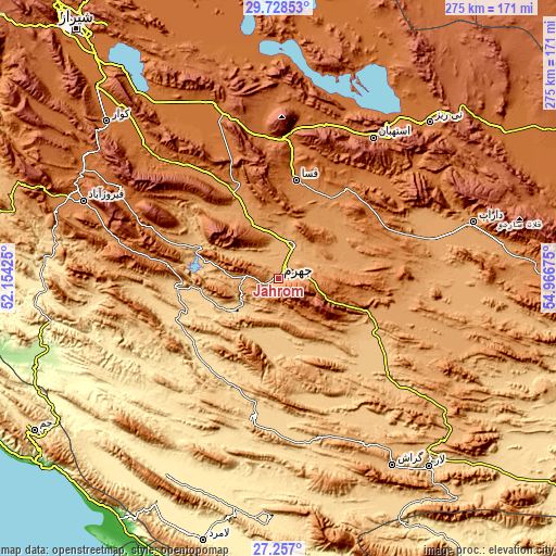 Topographic map of Jahrom