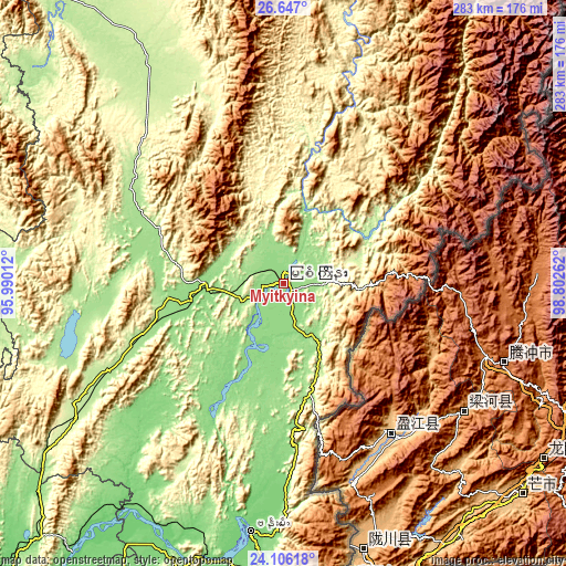 Topographic map of Myitkyina