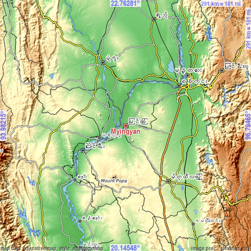 Topographic map of Myingyan