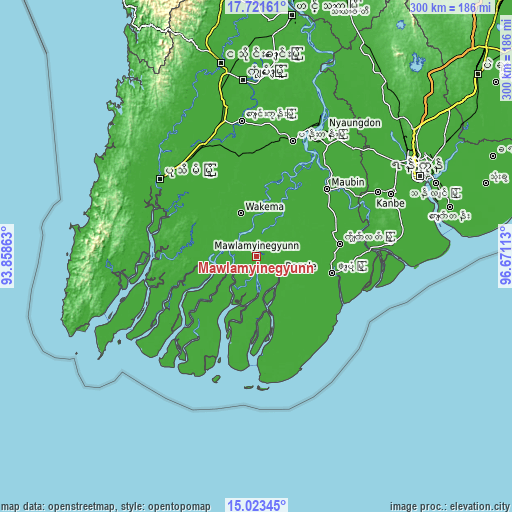 Topographic map of Mawlamyinegyunn