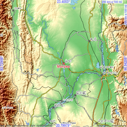 Topographic map of Monywa