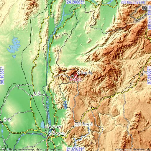 Topographic map of Mogok