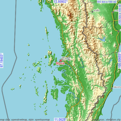 Topographic map of Myeik
