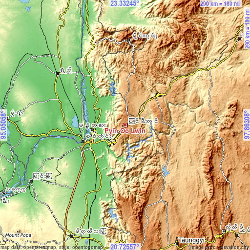 Topographic map of Pyin Oo Lwin