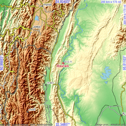 Topographic map of Mawlaik