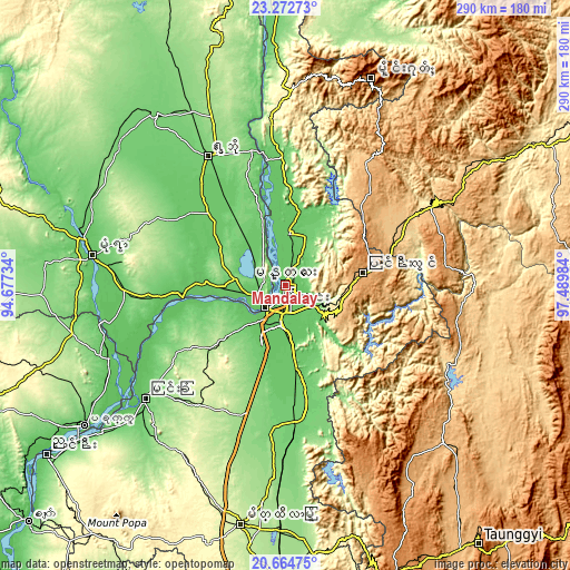 Topographic map of Mandalay