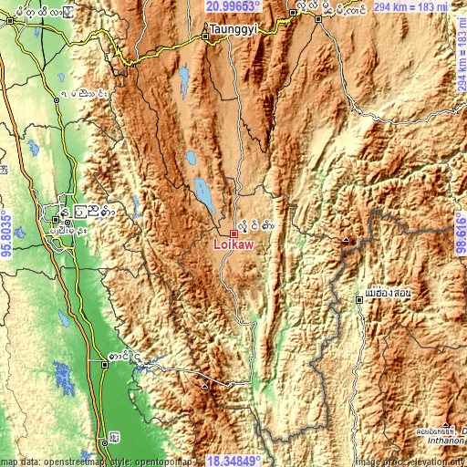 Topographic map of Loikaw
