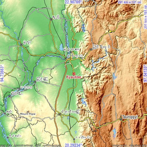 Topographic map of Kyaukse