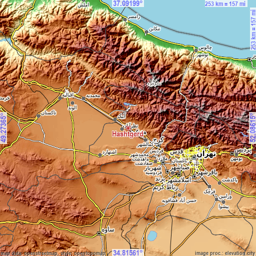 Topographic map of Hashtgerd