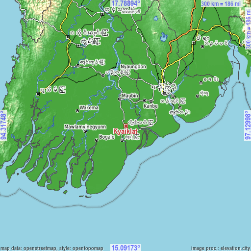 Topographic map of Kyaiklat