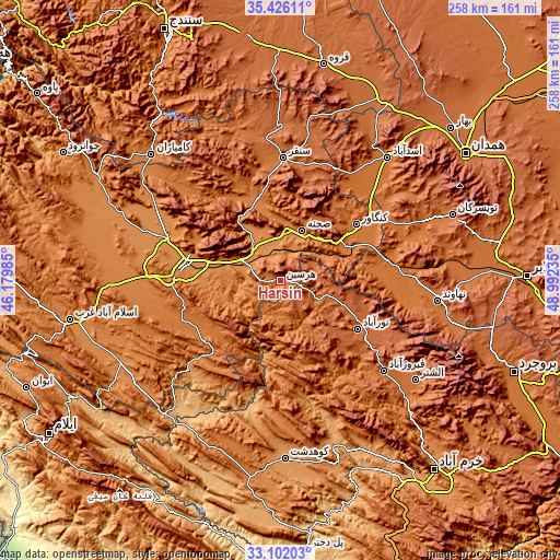 Topographic map of Harsīn
