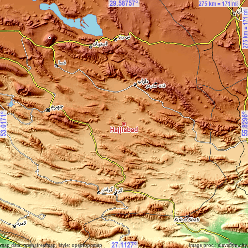 Topographic map of Ḩājjīābād