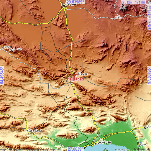 Topographic map of Ḩājjīābād