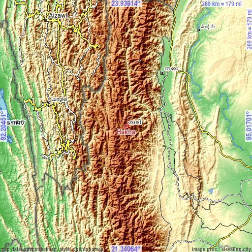 Topographic map of Hakha