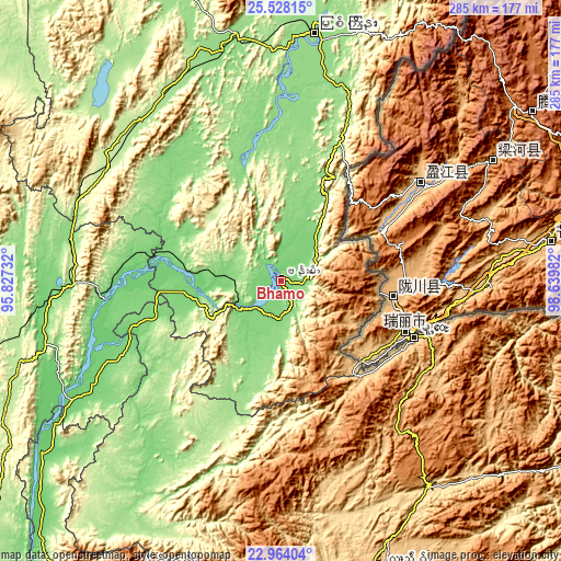 Topographic map of Bhamo