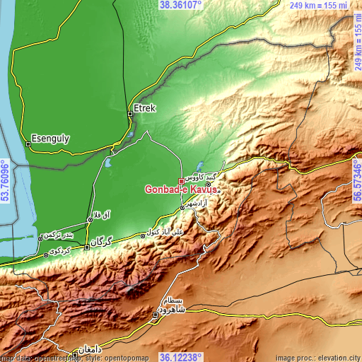 Topographic map of Gonbad-e Kāvūs