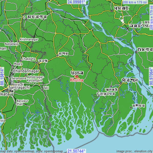 Topographic map of Khulna
