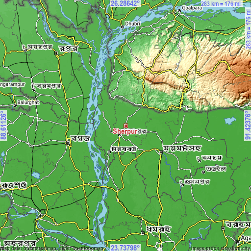Topographic map of Sherpur
