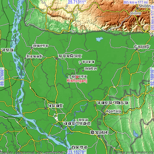 Topographic map of Kishorganj