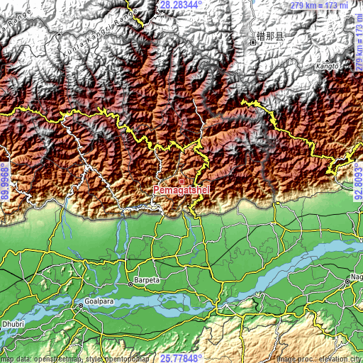 Topographic map of Pemagatshel