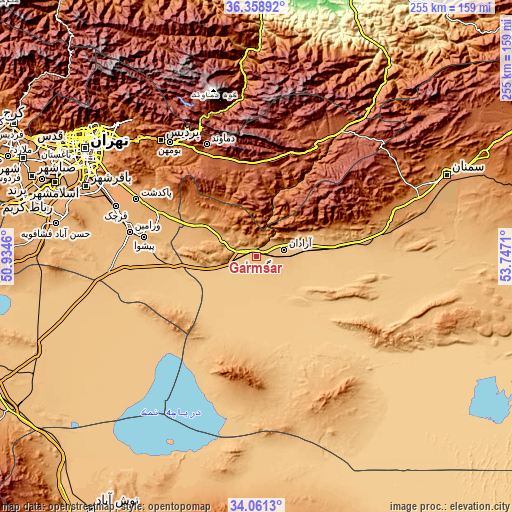 Topographic map of Garmsār