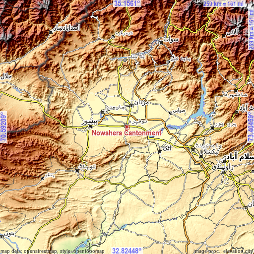 Topographic map of Nowshera Cantonment