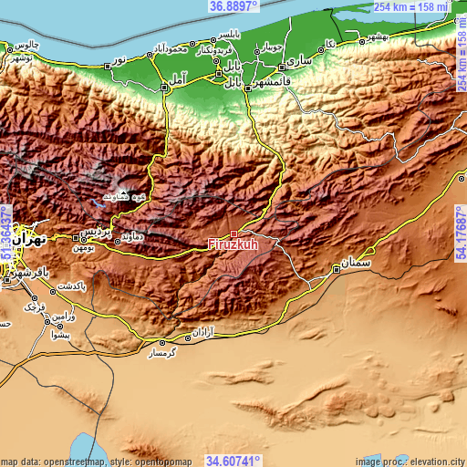 Topographic map of Fīrūzkūh