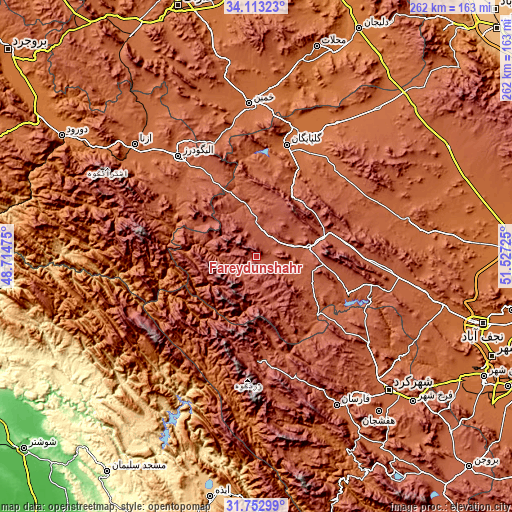 Topographic map of Fareydūnshahr