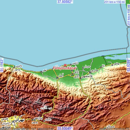 Topographic map of Fereydūnkenār