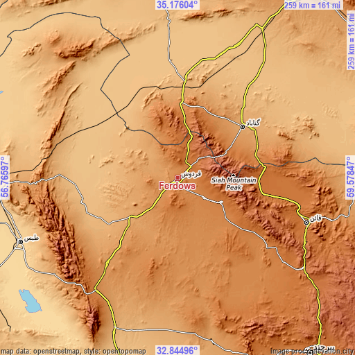 Topographic map of Ferdows