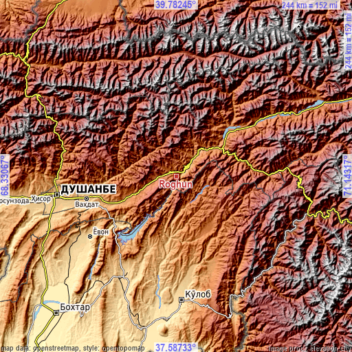 Topographic map of Roghun