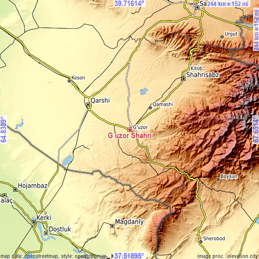 Topographic map of G‘uzor Shahri