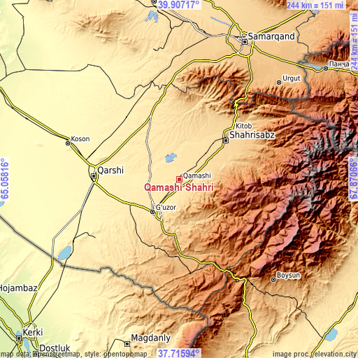 Topographic map of Qamashi Shahri