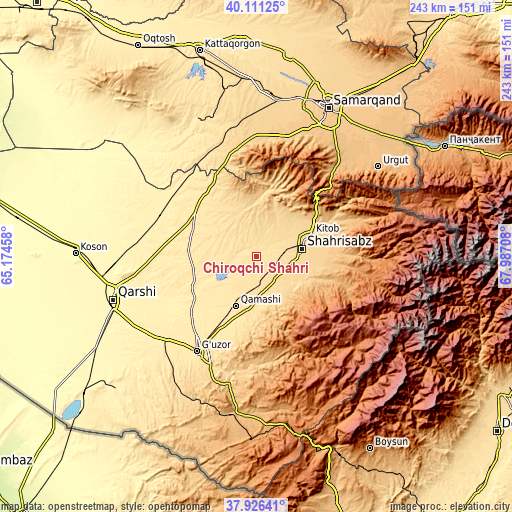 Topographic map of Chiroqchi Shahri
