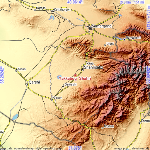 Topographic map of Yakkabog‘ Shahri
