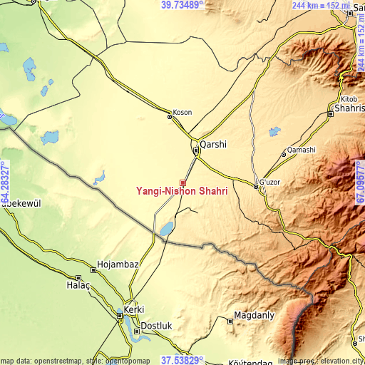 Topographic map of Yangi-Nishon Shahri