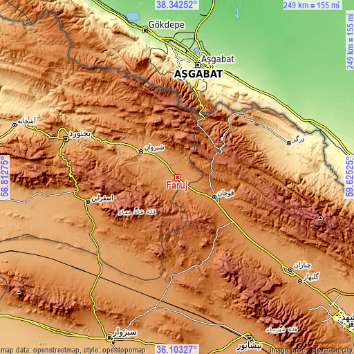 Topographic map of Fārūj