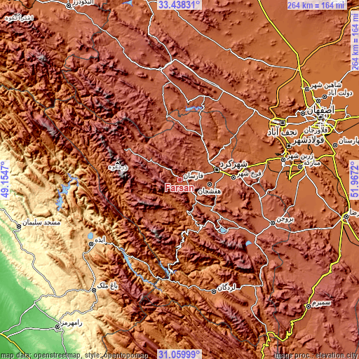 Topographic map of Fārsān