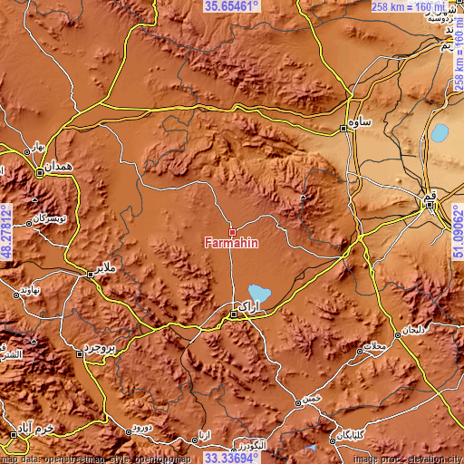 Topographic map of Farmahīn
