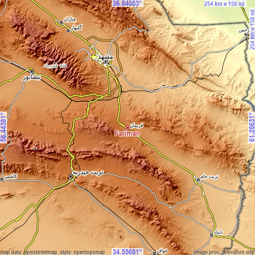 Topographic map of Farīmān