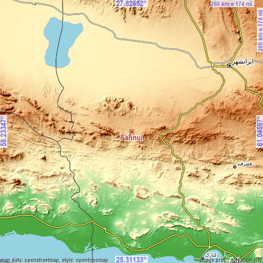 Topographic map of Fannūj