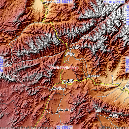 Topographic map of Qarah Bāgh Bāzār