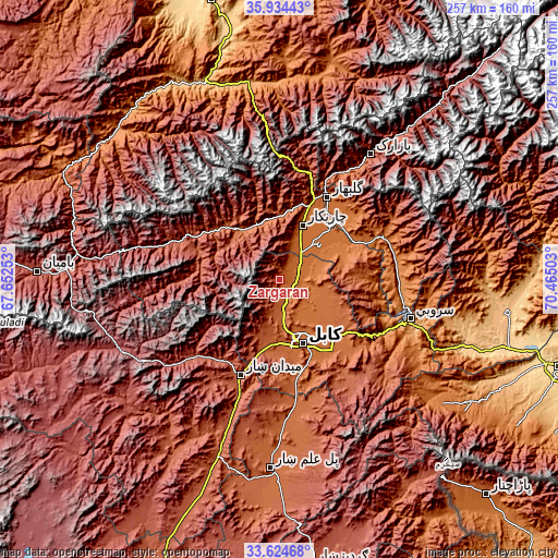 Topographic map of Zargarān