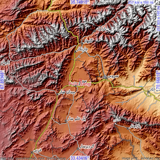 Topographic map of Pul-e Sangī